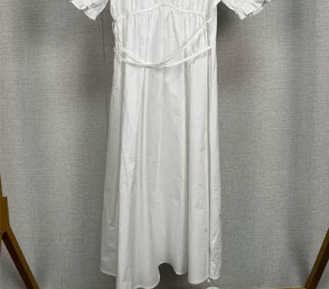 专柜撤柜纯棉白色水晶链条连衣裙收腰淑女韩版...