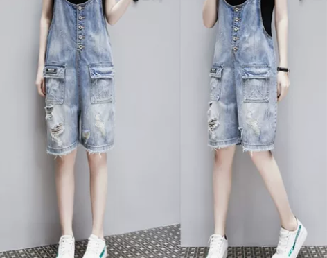 潮牌2018夏季韩版减龄五分连体短裤女休闲...