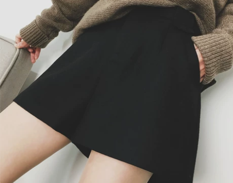 毛呢短裤女秋冬季2018新款高腰a字阔腿宽...