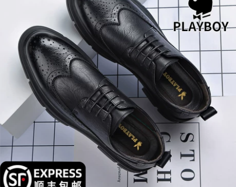 花花公子男鞋新款透气真皮休闲皮鞋男正装商务...