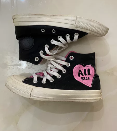 匡威CONVERSE黑粉高帮帆布鞋 35码...