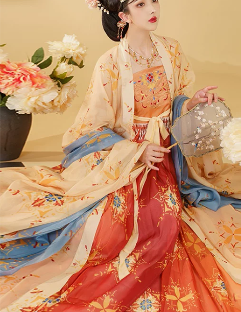 唐制原创汉服女诃子裙大袖衫唐风刺绣夏季