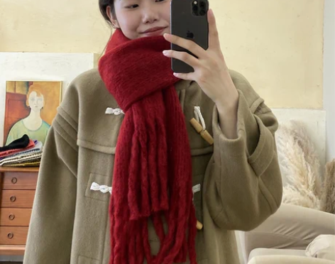 新年圣诞红色围巾女韩版冬季情侣加厚仿羊绒