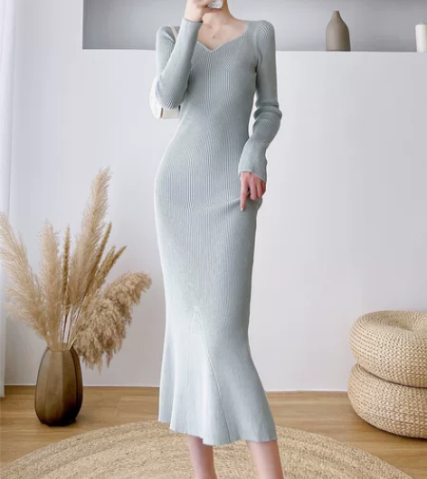 2022秋冬新款软糯修身显瘦包臀针织毛衣连...