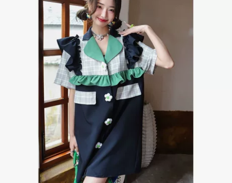 拼接西装连衣裙女夏高级感赫本风气质显瘦轻奢...