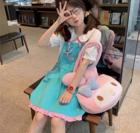 泡泡巴士popbus原创小星星刺绣蓝绿色背...