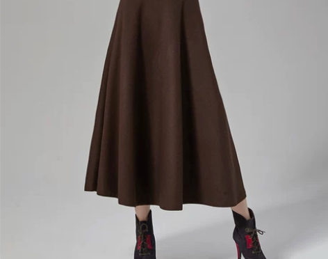 ?秋冬羊毛长裙女裙咖啡色毛呢半身裙秋冬中长...