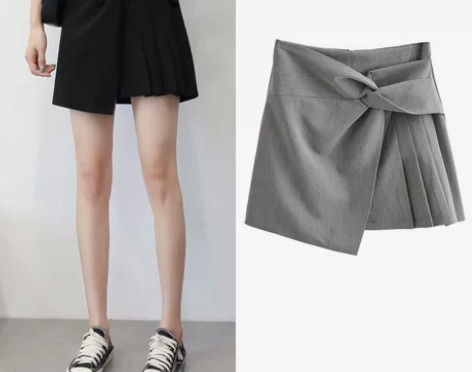 ?美少女 女装夏季修身显瘦不规则交叉黑色百...