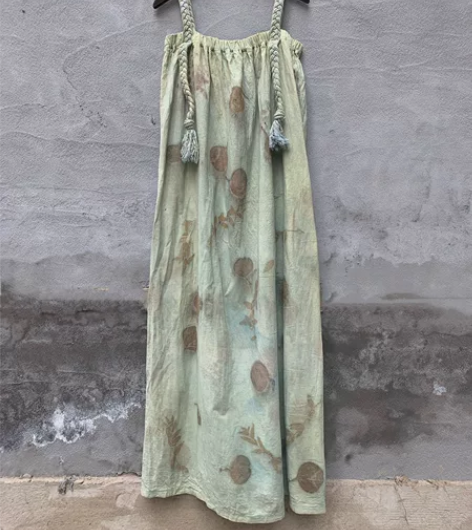 植物染吊带连衣裙 脏染 叶染吊带裙 侘寂风...