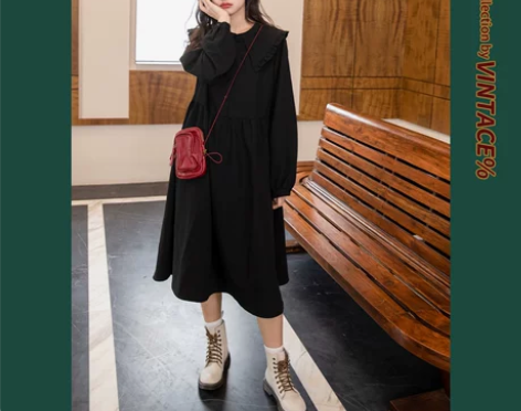 尔给新款娃娃领裙子女学院风温柔连衣裙设计感...