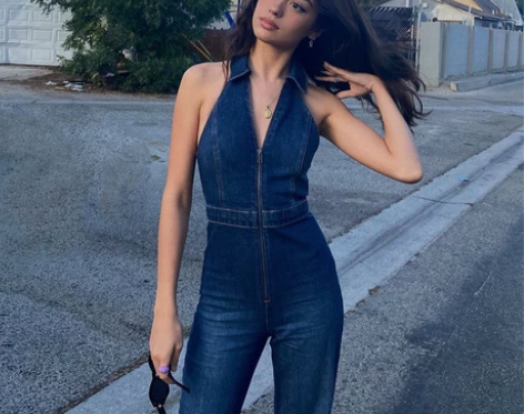 shemoda欧美风蓝色牛仔工装连衣裤 就...