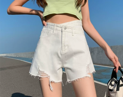 MNVZ白色牛仔短裤2022年春夏新款爆款...