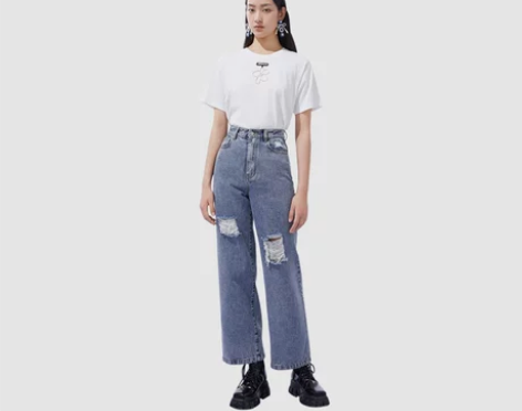 VIYANIYA 阔腿破洞牛仔裤女2021...