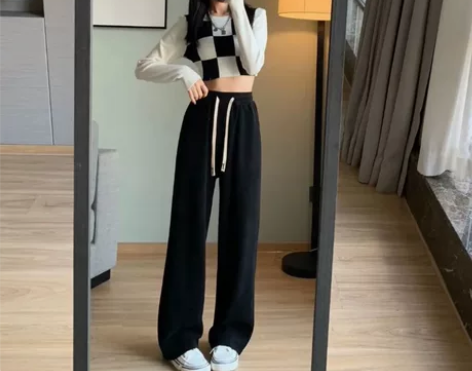 【薄绒】秋冬新品窄款欧棉绒阔腿裤女高腰显瘦...