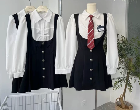 画解 校园小说女主 假两件连衣裙女秋学院风...