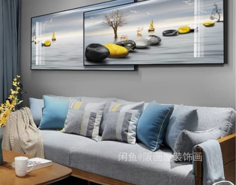 叠加画客厅沙发背景装饰画轻奢卧室床头晶瓷镶...