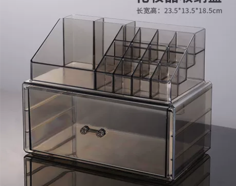 化妆品收纳盒梳妆台透明抽屉式整理首饰口红气...