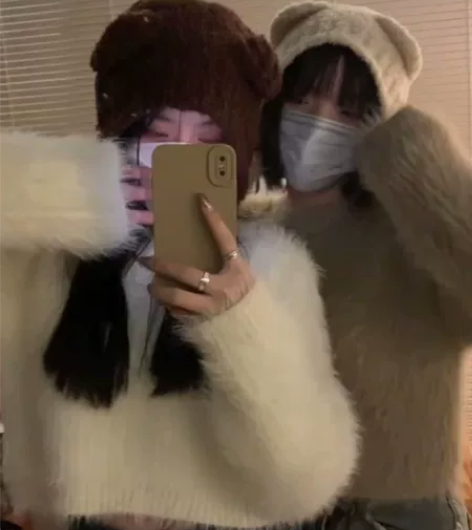 可爱小熊毛绒帽 小熊帽子太可爱啦头大的姐妹...