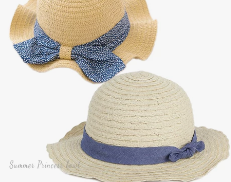 儿童太阳帽子清新韩国风波点蝴蝶结女童草帽出...