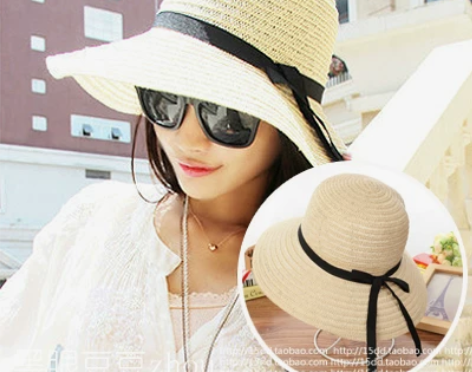 大檐沿草帽子遮阳帽女士夏天韩版潮沙滩帽太阳...