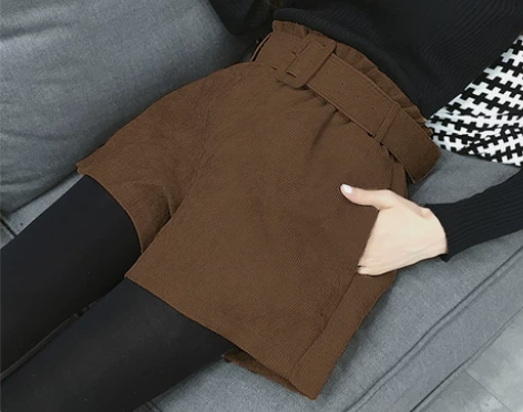 特价花苞灯芯绒阔腿短裤女 秋季新款韩版高腰...