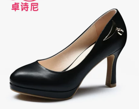 卓诗尼单鞋女粗跟2016新款甜美圆头高跟鞋...