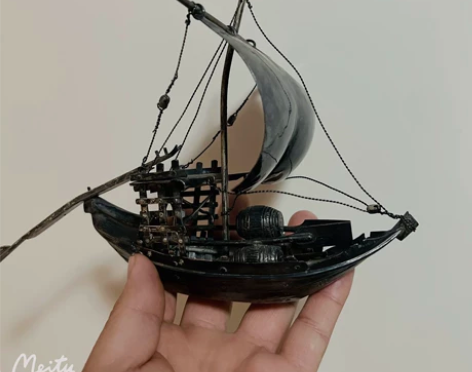 欧洲回流金工老银帆船模型,一帆风顺摆件。3...