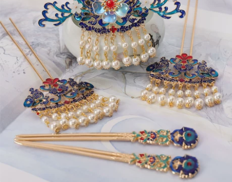 古风发饰U型发簪女流苏后压簪子汉服头饰全套...