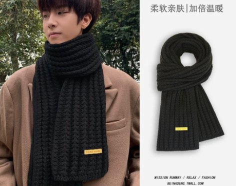 黑色围巾男士加厚保暖秋冬季新款送男朋友生日...