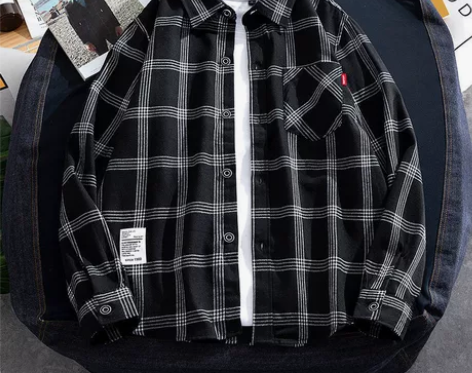 男格子衬衫长袖春季潮牌日系高级感外穿百搭潮...