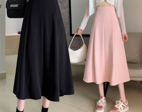 粉色伞裙半身裙女夏季2022新款中长款a字...