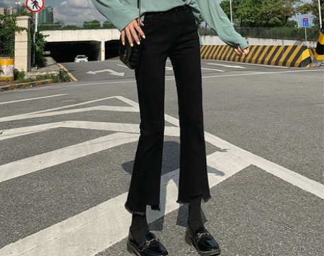 【风尚价】高腰微喇牛仔裤女2021春秋新款...