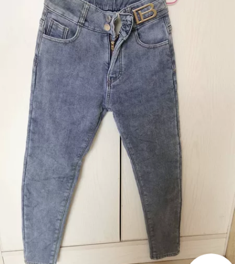 欧洲站加厚绒高腰牛仔裤女2022秋冬新款弹...