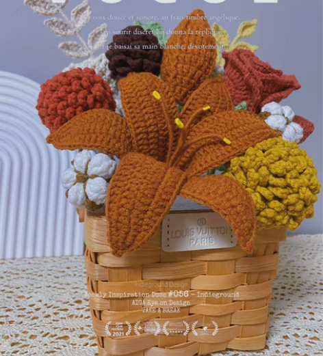 竹编花篮毛线钩织花篮 复古色系 实物很漂亮...