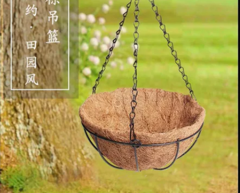 环保椰棕吊篮铁艺壁挂半壁花篮垂吊花篮架挂墙...