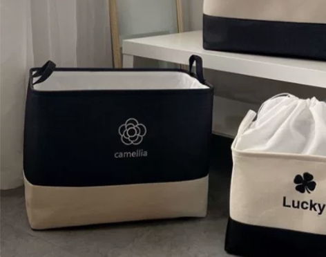 复古风家用衣物收纳筐布艺带束口超大号衣柜收...