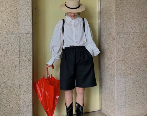 pff女装 松紧腰好穿的羊毛西服短裤搭配总...