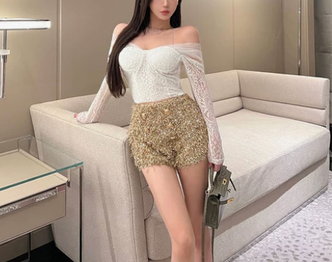MIMIWU流苏亮片短裤女秋季小众设计高级...