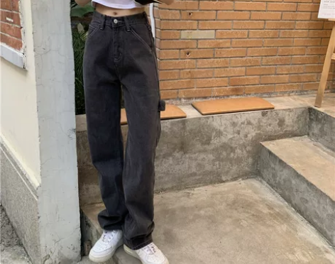 初恋studio烟灰色牛仔裤女夏古着设计感...