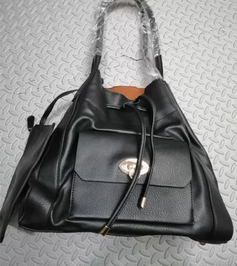 全新进口皮革水桶包手提包时尚大容量黑色新款...