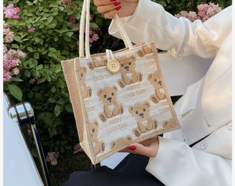 #万物皆可发亚麻手提袋女外出手拎包2022...