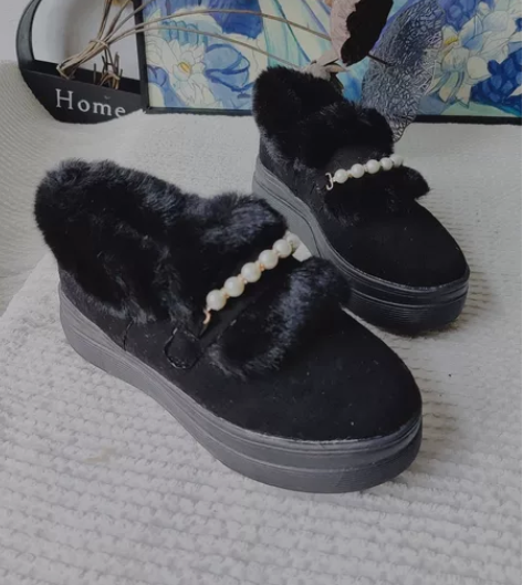 36码全新女鞋低帮鞋加绒珍珠单鞋棉鞋休闲鞋...