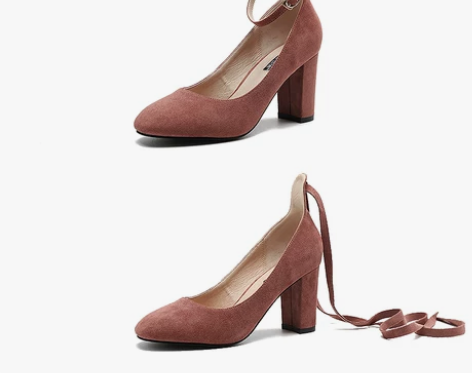 一字扣粗跟高跟鞋小码31 32 33圆头中...