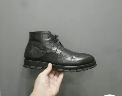 头层牛皮内里加绒保暖男士秋冬季黑色英伦风布洛克系带高帮皮鞋 ...