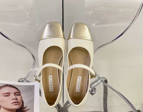 一字扣单鞋女夏款配裙子平底鞋子温柔仙女风玛...