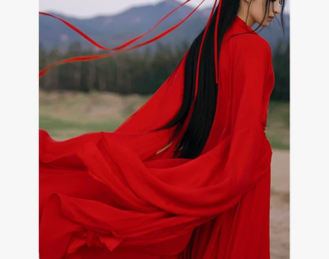 红色魏晋风武侠古装汉服女中国风古风摄影写真...