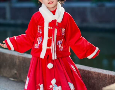 2022年年款系列女童加绒明制两件套汉服中...