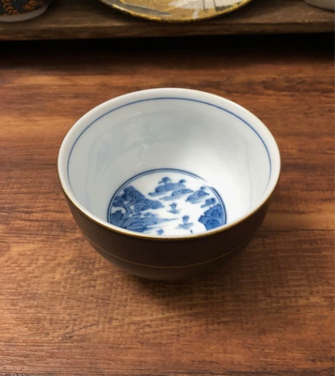 日本回流瓷器全新全品釉下彩山水亭台帆船松树...