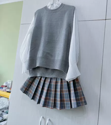 2022年学院风套装  小个子百褶裙短裙女...