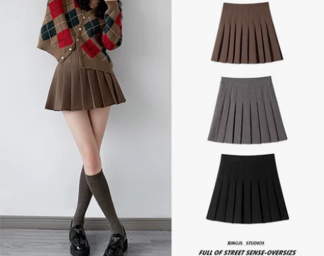 秋冬2022新款高腰学生裙a字裙子S-XX...